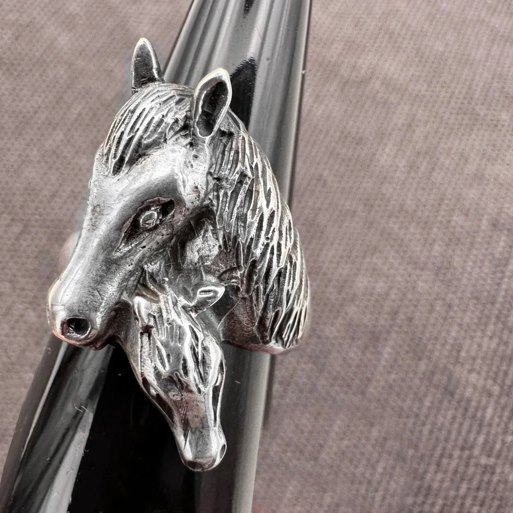 925 Sterling Silver‎ Mare & Foal Statement Ring Size 6.5 Equestrian Western